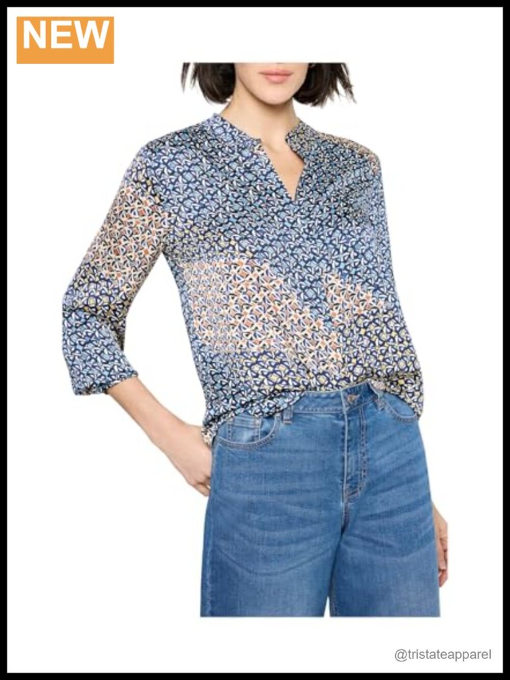 Silky Polyester Printed Button-Front Long Sleeve Blouse